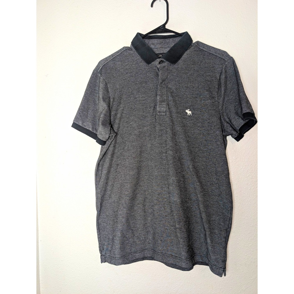 Abercrombie & Fitch Men's Medium Gray Stretch Pique Polo Shirt Moose Logo